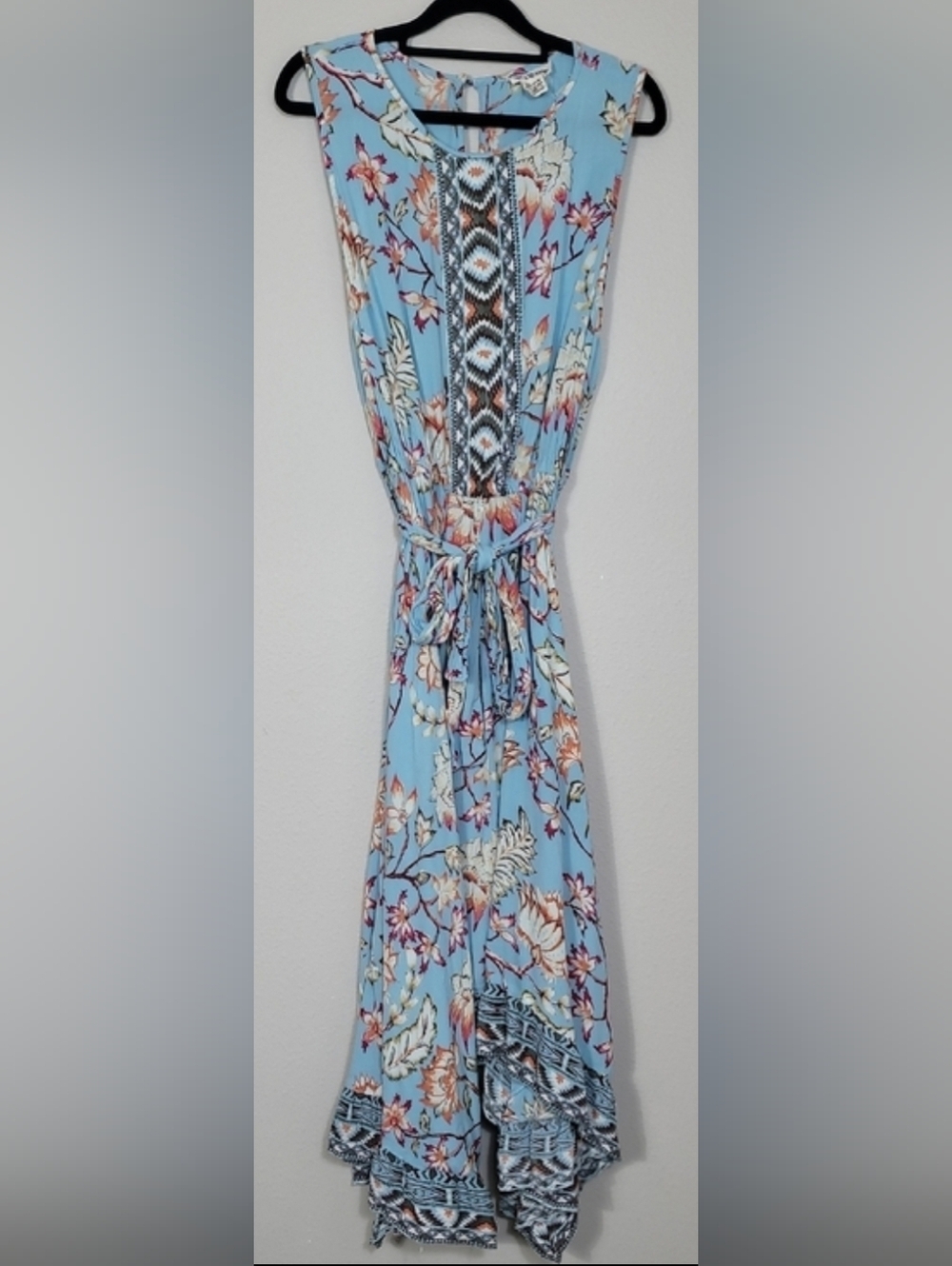 Sky & Sand Asymmetrical Midi Dress Size M Blue Floral Boho Cottagecore Whimsical